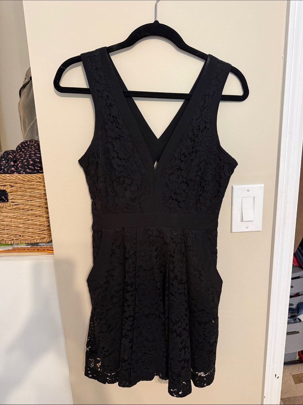 Free People Black Lace V-Neck Mini Dress